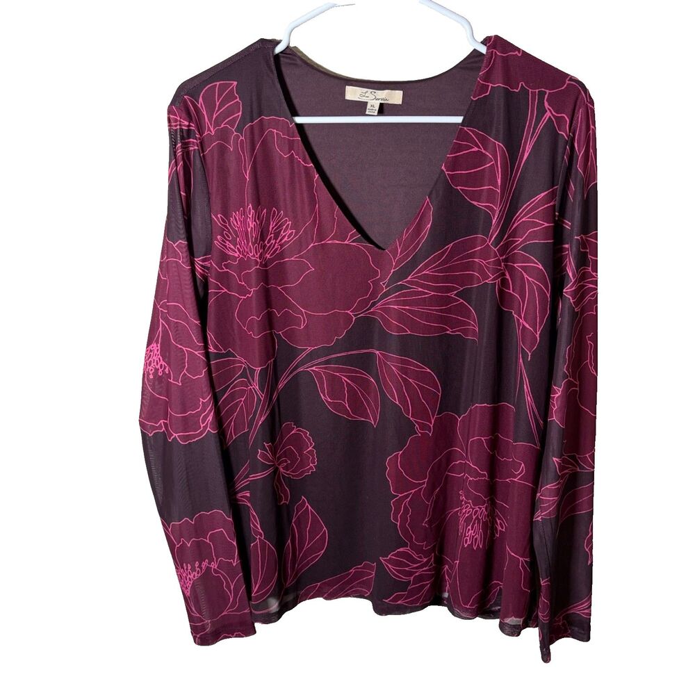 Les Serein Blouse Women's XL V-Neck Floral Long Sleeve Casual Top Shirt - Picture 1 of 8